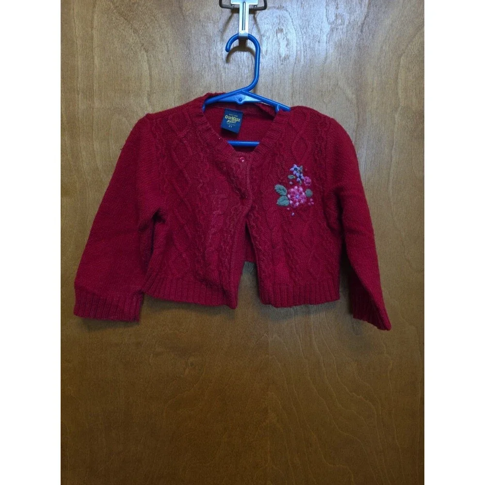 Vtg  girls 2t red Osh Kosh cardigan sweater flowers